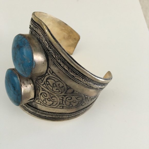 Turquoise Tribal Cuff Bracelet - Picture 2 of 4